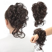 abordables Chignons-Extensions de cheveux chignon en désordre, chignon ébouriffé super long, postiches ondulés en queue de cheval, chouchous avec élastiques pour femmes et filles