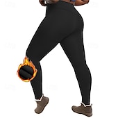 billiga Yoga Leggings &amp; Tights-Dam Yogabyxor Fleecefodrade Leggings Yoga leggings med telefonficka Hög midja Pilates Gymträning Träna Trikåer Ensfärgat Mörkgrå Svart Vinröd Elastan Skinna Höst Vinter Plusstorlekar sporter
