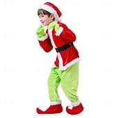 billiga Barnens juldräkter-Tomtekostymer Kläder Julklänning Cosplay Kostymer/Dräkter Pojkar Flickor Jul Karnival Maskerad Cosplay kostym Jul Barn Fest Jul Topp Byxor Handskar Skärp Skor