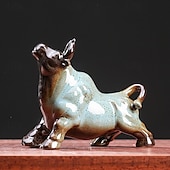 preiswerte Statuen-chinesische Feng Shui Keramik-Stierfigur - Wohlstand anziehende Büffelstatue, Schreibtisch-Dekor, Tierkreis-Tier-Handarbeit, nicht elektrisches Sammlerstück
