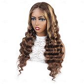 economico Parrucche lace front capelli veri-ishow parrucca con mèches per capelli, parrucca con onde profonde sciolte, parrucca frontale in pizzo 4x4, densità 150% con mèches per capelli da bambino