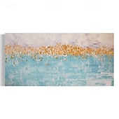 preiswerte Landschaftsgemälde-handgemachtes buntes abstraktes blau-goldenes Ölgemälde auf Leinwand, großes handgemaltes abstraktes strukturiertes Boho-Ölgemälde, moderne Wandkunst, zeitgenössisches minimalistisches Kunstwerk für