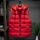 billiga Gilets-Herr Pufferväst Hoodie väst Vadderad Gilet Quiltad väst Dagligen Datum Semester Mode Ledigt Höst vinter Ficka Avtagbar huva Polyester Håller värmen Bekväm Ensfärgat Dragkedja Huva Normal Svart