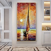 preiswerte Landschaftsgemälde-Segelboot-Ölgemälde, handgefertigt, abstraktes Segelboot-Kunstgemälde auf Leinwand, handgefertigtes nautisches Ölgemälde, große Segelschiff-Gemälde, Wandkunst, modernes Seestück-Gemälde für