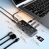 abordables Concentradores USB-Estación de acoplamiento USB C 8/10 en 1, 4K30 Hz, compatible con HDMI, RJ45, Ethernet, PD100W para PC