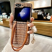 Недорогие Чехлы для Samsung-телефон Кейс для Назначение Z-флип 6 Z Flip 5 Z Flip 4 Z Flip 3 Кейс на заднюю панель с ремешком на запястье Защита от удара Ретро текстильный ТПУ