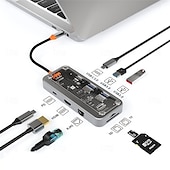 abordables Concentradores USB-Estación de acoplamiento USB C 8/10 en 1, 4K30 Hz, compatible con HDMI, RJ45, Ethernet, PD100W para PC