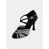 economico Scarpe per balli latini-tacchi da ballo da donna con strass dorati, cinturini incrociati e suola in pelle scamosciata, ideali per spettacoli di ballo da sala e latino
