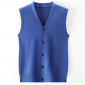 baratos suéter cardigã masculino-Homens camisolas de natal Colete de moletom Carregam Cropped De Malha Tricotar Tops regulares Bolsos Côr Sólida Decote V Elegante Vintage Casa Trabalho Roupa Primavera Outono Preto Azul M L XL