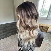 cheap Human Hair Lace Front Wigs-Brazilian Remy Human Hair Glueless 5x5 Lace Closure Wigs Ash Blonde  Highlighted 13x4 Lace Front Wig Wavy Pre-Plucked For Women
