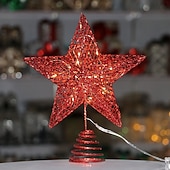 economico Cima dell&#039;Albero-Puntale per albero di Natale con stella e luce a LED, stella a cinque punte in ferro 3D con glitter, decorazione per albero da appendere, regalo per decorazioni natalizie da tavolo per la casa