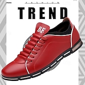 cheap Men&#039;s Sneakers-Men&#039;s Red Casual Sneakers – Stylish Faux Leather, Lace-Up Design, Comfortable Everyday Footwear
