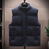 billiga Herrarnas puffer väst-Herr Pufferväst Dagligen Ledigt Vår &amp; Höst Ficka Polyester Bekväm Ensfärgat Dragkedja Hög krage Svart Vit Blå Väst