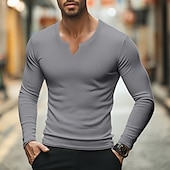 preiswerte Geripptes Strick-T-Shirt-Herren T Shirt Geripptes Strick-T-Shirt T-Shirt Langarmshirt Langarm V Ausschnitt Sommer Frühling &amp; Herbst Einfach Grubenstreifen Mode Designer Basic Gerippt Urlaub Straße Ausgehen Hellblau Schwarz