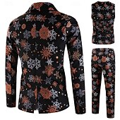 baratos Ternos Estampados-ternos de natal masculinos pretos com estampa de floco de neve, 3 peças, ajuste sob medida, abotoamento simples, um botão, 2024