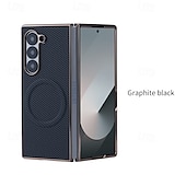 お買い得  サムスン用ケース-電話 ケース 用途 Zフォールド6 Z Fold 5 Z Fold 4 Z Fold 3 バックカバー スタンド付き 磁石バックル ワイヤレス充電をサポート レトロ風 カーボンファイバー 仕上げ