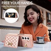 זול מארז סמסונג-טלפון מגן עבור Z Fold 5 Z Fold 4 Z Fold 3 כיסוי אחורי עם מעמד עם שרוך חריץ לכרטיס רטרו TPU עור PU