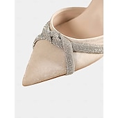 preiswerte Halbformell-Schwarze Pumps mit Blockabsatz für Damen mit Strass-überkreuztem Riemchen und Fußkettchen – elegante Schuhe mit spitzer Spitze für formelle Anlässe