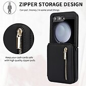 baratos Capa Samsung-telefone Capinha Para Z Flip 7 Z Virar 6 Z Flip 5 Z Flip 4 Z Flip 3 Capa traseira Com Suporte Zíper com cordão Retro TPU Couro PU