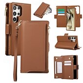 cheap Samsung Cases-Phone Case For S24 S24 Ultra Plus S23 S22 S21 S20 Ultra Plus FE Wallet Case with Stand Holder Magnetic with Lanyard Retro TPU PU Leather
