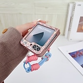 رخيصةأون جراب سامسونج-هاتف غطاء من أجل زد فليب 6 Z Flip 5 Z Flip 4 غطاء خلفي مع حامل مع رباط المعصم ضد الصدمات مكتب  /  الأعمال منسوجات TPU