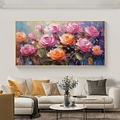 abordables Peintures fleurs/botaniques-peinture à l&#039;huile peinte à la main peinture florale 3D couteau à palette fait à la main fleurs peinture à l&#039;huile art mural grande peinture texturée blanche 3D peintures décoratives modernes