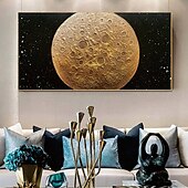 abordables Peintures Abstraites-peinture à l&#039;huile de lune peinte à la main peinture texturée jaune noire 3D peinture murale abstraite au clair de lune faite à la main grande peinture texturée noire minimaliste pour salon chambre