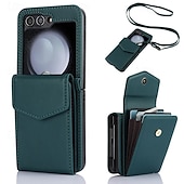 abordables Carcasas Samsung-teléfono Funda Para Z Flip 6 Z Flip 5 Z Flip 4 Z Flip 3 Funda Trasera con Soporte con cordón Ranura para tarjetas Retro TPU Cuero de PU