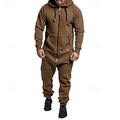 cheap Tracksuits-Men&#039;s Tracksuit Jumpsuit Full Zip One-piece Casual Fall Long Sleeve Thermal Warm Soft Fitness Gym Workout Running Sportswear Activewear Solid Colored Dark Grey Dark Khaki Black