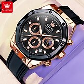baratos Relógios Quartz-OLEVS 9911 Relógios Masculinos com Pulseira de Silicone à Prova d&#039;Água Cronógrafo Fase da Lua Relógio Masculino Luxuoso Multifuncional