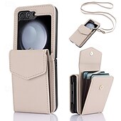 abordables Carcasas Samsung-teléfono Funda Para Z Flip 6 Z Flip 5 Z Flip 4 Z Flip 3 Funda Trasera con Soporte con cordón Ranura para tarjetas Retro TPU Cuero de PU