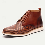 baratos Botas de couro premium-Botas masculinas de couro bovino premium com cadarço e padrão trançado – botas casuais elegantes para uso formal e diário