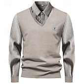 preiswerte Herrenpullover-Herren Pullover Strickpullover Herren Pullover Gerippt Stricken Standard Strick gefälschtes zweiteiliges Streifen Hemdkragen Modisch Brautkleider schlicht Freizeitskleidung Verabredung Bekleidung