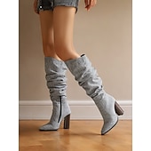 cheap Slouch Boots-Women&#039;s Brown Over The Knee Slouchy Boots - Chunky Heel, Pointed Toe, Stylish Casual Fall and Winter Footwear