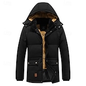 abordables Manteaux &amp; vestes-Homme Manteau d&#039;hiver Parka Poche Polyester Doublure Polaire Vacances Usage quotidien Rendez-vous Normal Mode Décontractées Confortable Chaud Automne hiver Couleur unie / unie Noir Doudoune