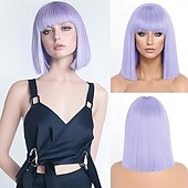 olcso Szintetikus, trendi parókák-rövid bob paróka frufruval rövid, egyenes bob parókák nőknek természetes megjelenésű cosplay napi parti paróka