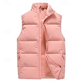 abordables Gilets-Homme Gilet en duvet Quotidien Occasionnel Printemps &amp; Automne Avec Poches Polyester Confortable Couleur Unie Fermeture éclair Col montant Noir Rose Claire Rouge Violet Gilet
