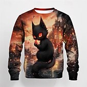 billiga Pojkens 3D-djur-Pojkar 3D Grafisk Tecknat Katt T-shirt Långärmad Vår Höst Mode Grundläggande Barn 4-12 år Rund hals Utomhus Ledigt Dagligen Normal