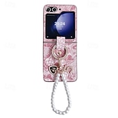 preiswerte Samsung-Handyhülle-Handy Hülle Handyhüllen Für Samsung Galaxy Z Flip 6 Z Flip 5 Z Flip 4 Z Flip 3 Rückseite mit Handschlaufe Stoßresistent Retro PC PU-Leder