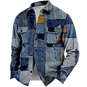 cheap Men&#039;s Shirt Jacket-Men&#039;s Plaid Geometric Pattern Corduroy Shirt Shirt Jacket Overshirt Long Sleeve Vintage Casual Formal Dailywear Fall &amp; Winter Turndown Collared Shirts Buttons 3D Print 2 Pockets 1pc Light Blue Navy