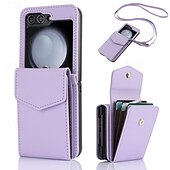 abordables Carcasas Samsung-teléfono Funda Para Z Flip 6 Z Flip 5 Z Flip 4 Z Flip 3 Funda Trasera con Soporte con cordón Ranura para tarjetas Retro TPU Cuero de PU