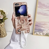 preiswerte Samsung-Handyhülle-Handy Hülle Handyhüllen Für Samsung Galaxy Z Flip 6 Z Flip 5 Z Flip 4 Z Flip 3 Rückseite mit Handschlaufe Stoßresistent Retro PC PU-Leder