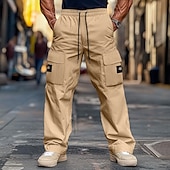 preiswerte Cargohosen-Herren Cargohose Cargohosen Hose Hosen Freizeithose Tasche Elastische Taille Gerade geschnitten Glatt Komfort Weich In voller Länge Outdoor Täglich Ausgehen Modisch Strassenmode Schwarz Armeegrün