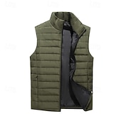 voordelige Heren Puffer Vest-Voor heren Puffervest Gewatteerd vest Dagelijks Afspraakje Vakantie Modieus Casual Herfst winter Zak Polyester Houd Warm Comfortabel Effen Kleur Rits Opstaand Normale pasvorm Zwart Rood Leger Groen