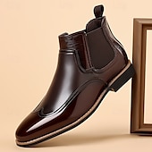 levne Boty Chelsea-pánské lakované chelsea boots z umělé kůže – klasický wingtip brogue design pro formální i neformální příležitosti