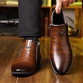 tanie Ubierz buty-męskie botki ze skóry ekologicznej z zamkiem błyskawicznym z boku - eleganckie, formalne buty do biura i na specjalne okazje