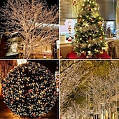 cheap Solar String Lights-50M-500Leds/100M-1000Leds Outdoor High Brightness Copper Wire Light String Large Solar Panel Courtyard Eaves Christmas Trees Balconies Fences Holy Festival Atmosphere Decorative Light String