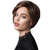 abordables perruque plus âgée-perruques brunes perruque synthétique droite avec frange perruque fabriquée à la machine cheveux synthétiques courts pour femmes mode douce facile à transporter