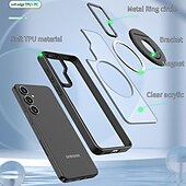 Недорогие Чехлы для Samsung-телефон Кейс для Назначение S25 Ультра Кейс на заднюю панель Магнитный Поддержка беспроводной зарядки Кольцо Пряжка Ретро ТПУ Акрил