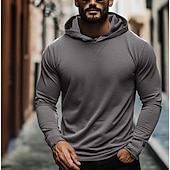 baratos camisetas básicas-Homens Camiseta T-shirt Manga Longa Com Capuz Verão Tecido Moda Designer Básico Com Capuz Férias Rua Para Noite Cinzento Escuro Preto Branco Top Tee para Homens